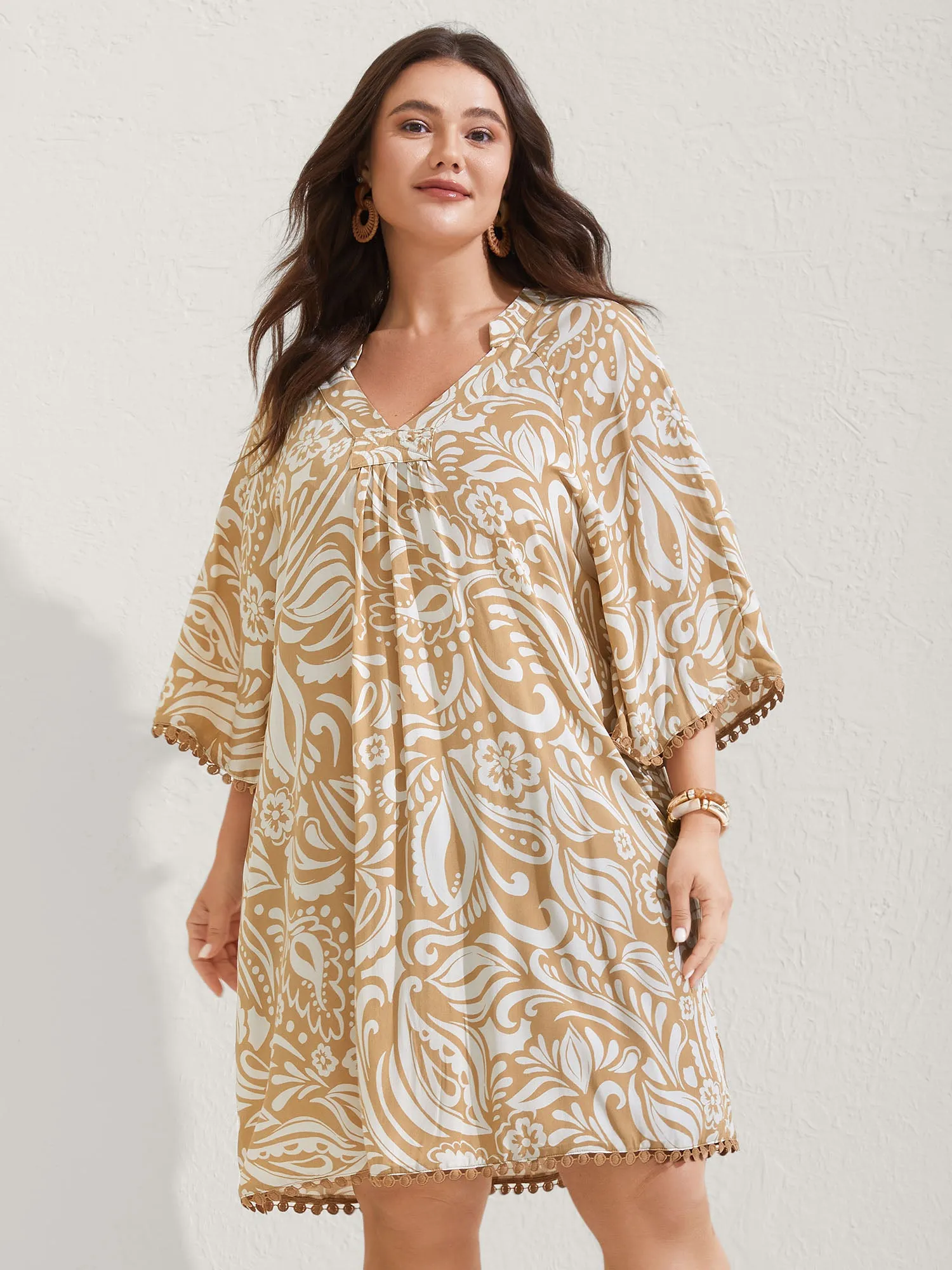 Paisley Print Notched Collar Lace Midi Dress sold by Bloomchic