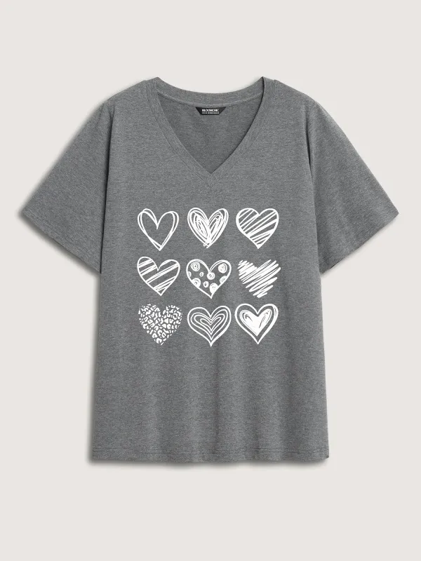 Every Heart Printed V-Neck T-Shirt sold by Bloomchic