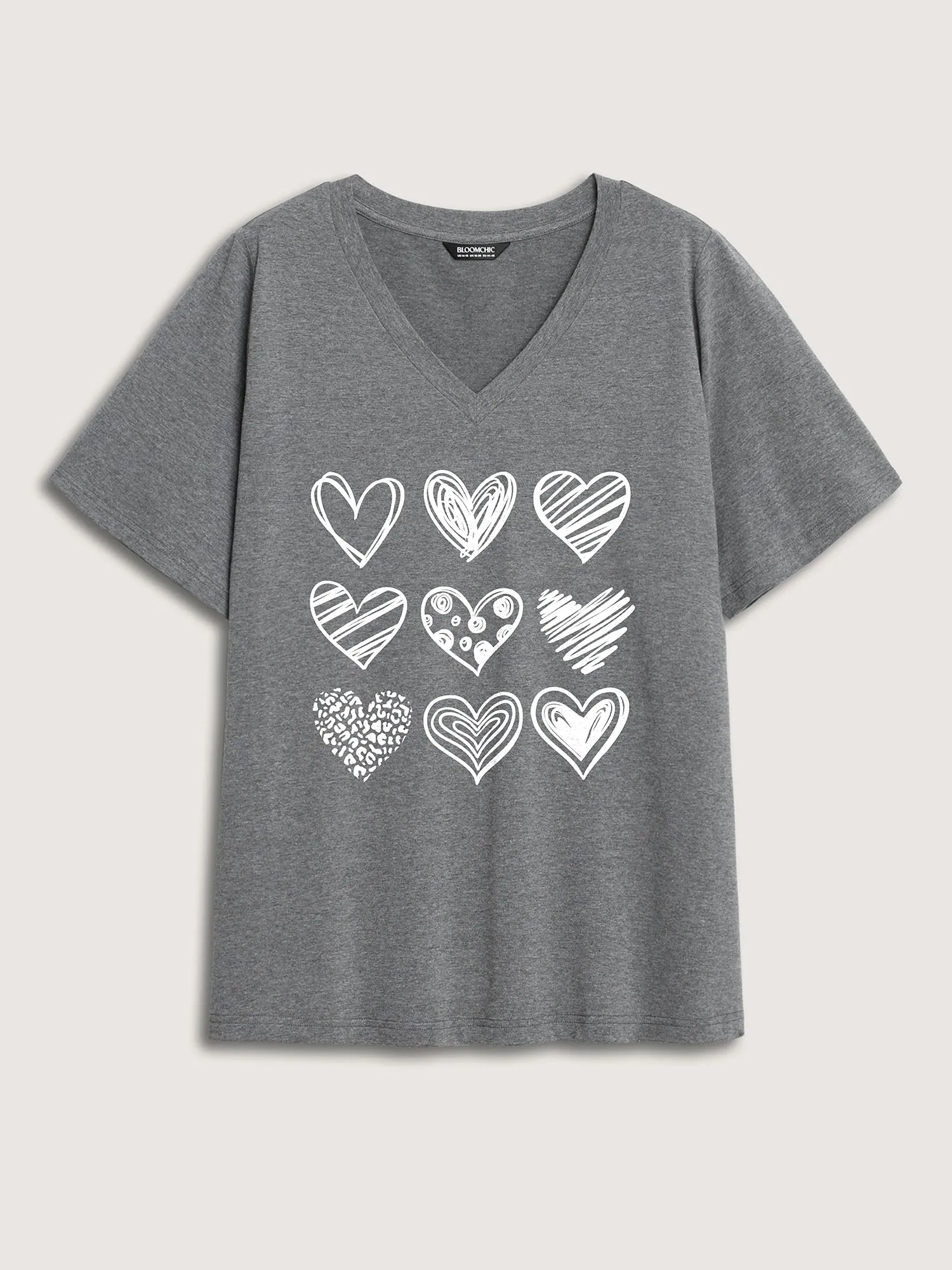 Every Heart Printed V-Neck T-Shirt sold by Bloomchic
