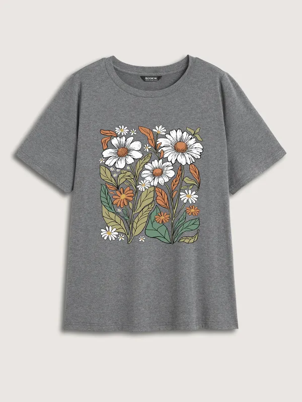 Blooming Florals Round Neck T-Shirt sold by Bloomchic