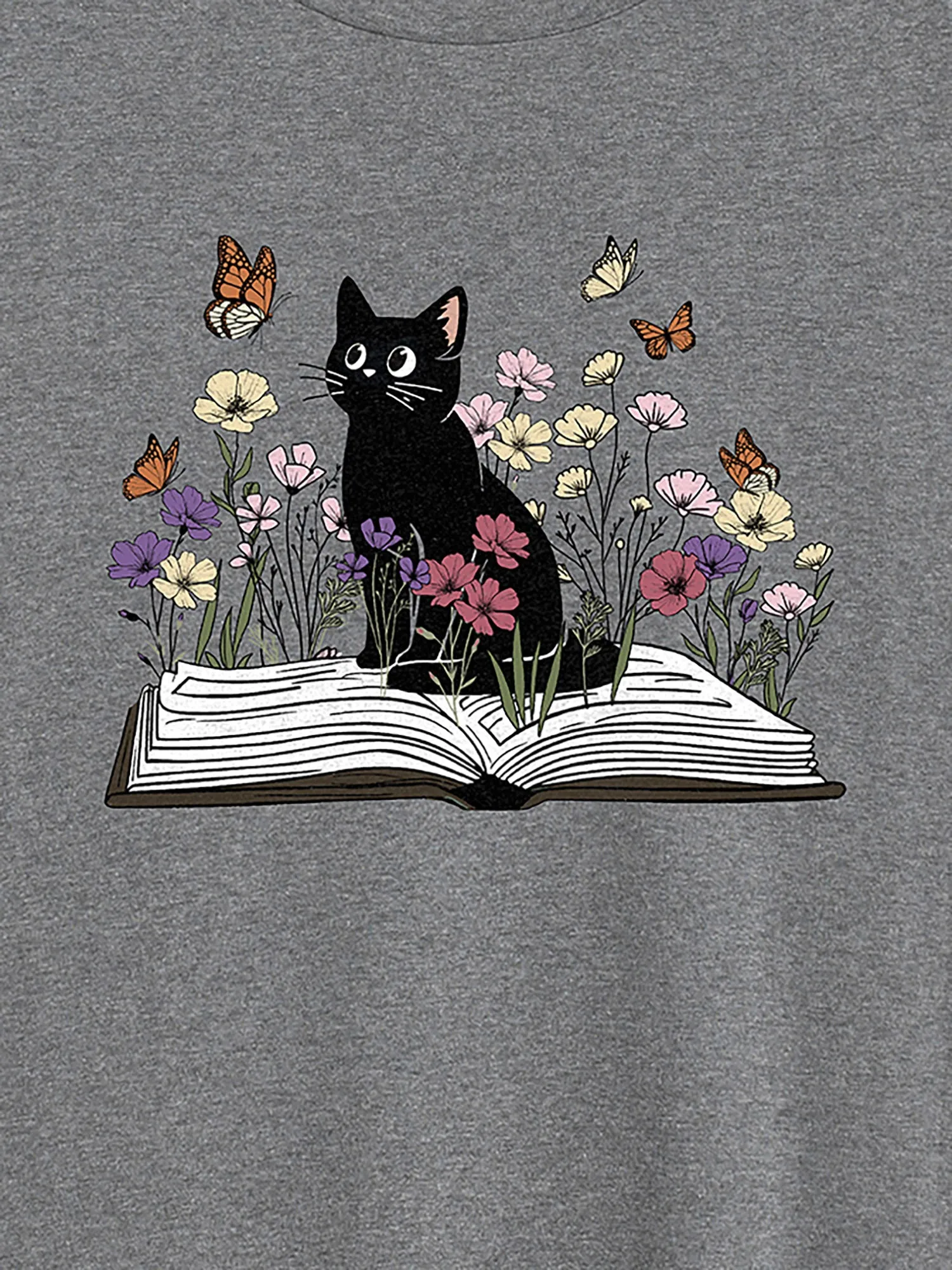Bookish Cat Printed Round Neck T-Shirt sold by Bloomchic product image thumbnail 2