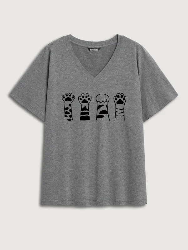 Playful Paws Print V-Neck T-Shirt sold by Bloomchic