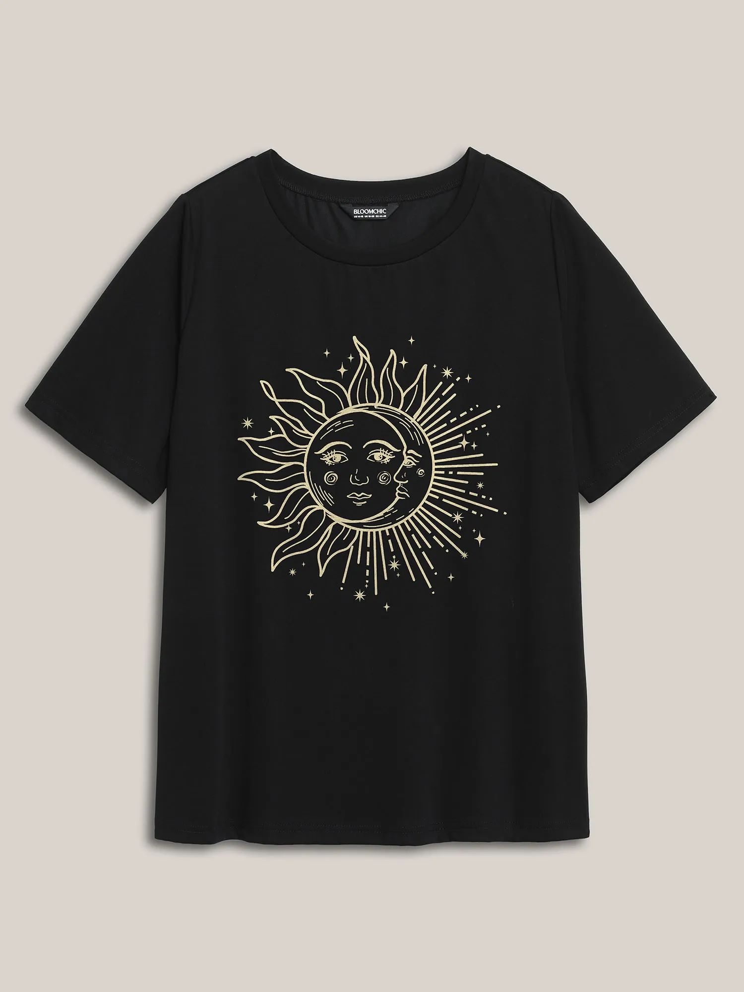 Sun and Moon Printed Round Neck T-Shirt sold by Bloomchic