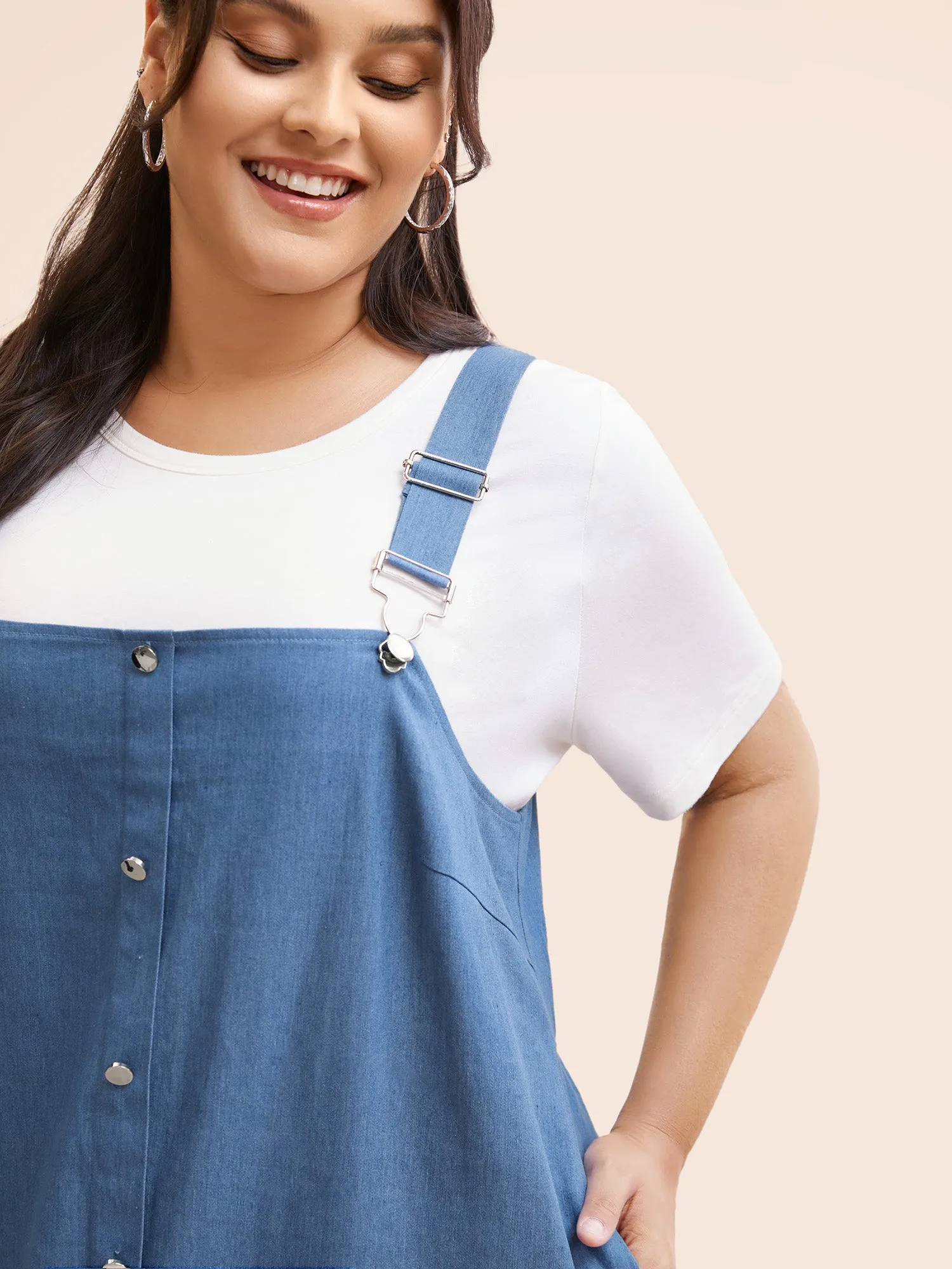 Denim Ruffle Trim Button Detail Dress sold by Bloomchic product image thumbnail 2