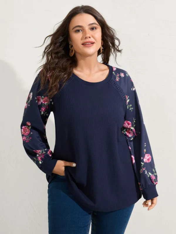 Rosy Sleeve Textured Lace Solid Sweatshirt sold by Bloomchic