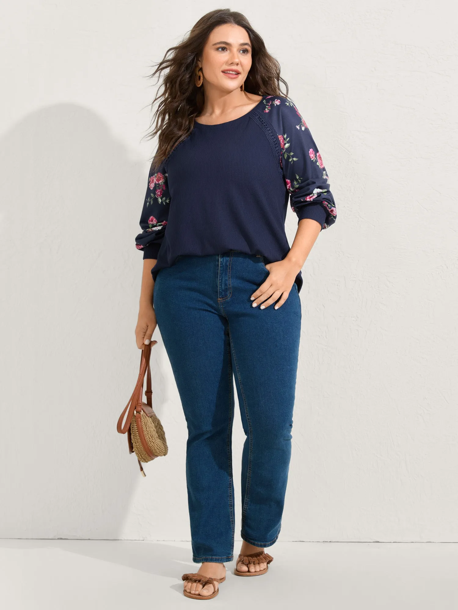 Rosy Sleeve Textured Lace Solid Sweatshirt sold by Bloomchic product image thumbnail 3