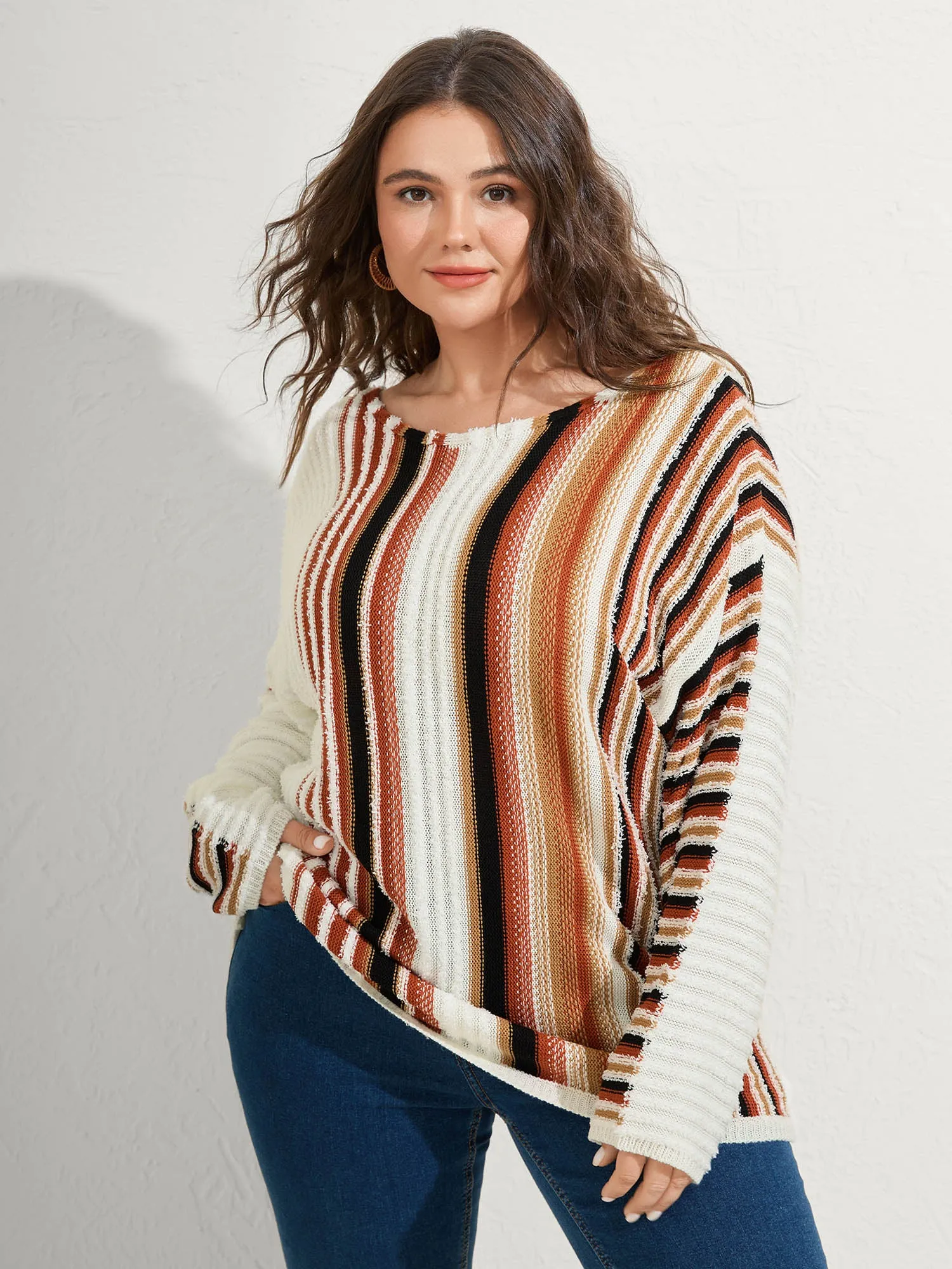 Earthy Stripes Drop Shoulder Lightweight Pullover sold by Bloomchic product image thumbnail 4