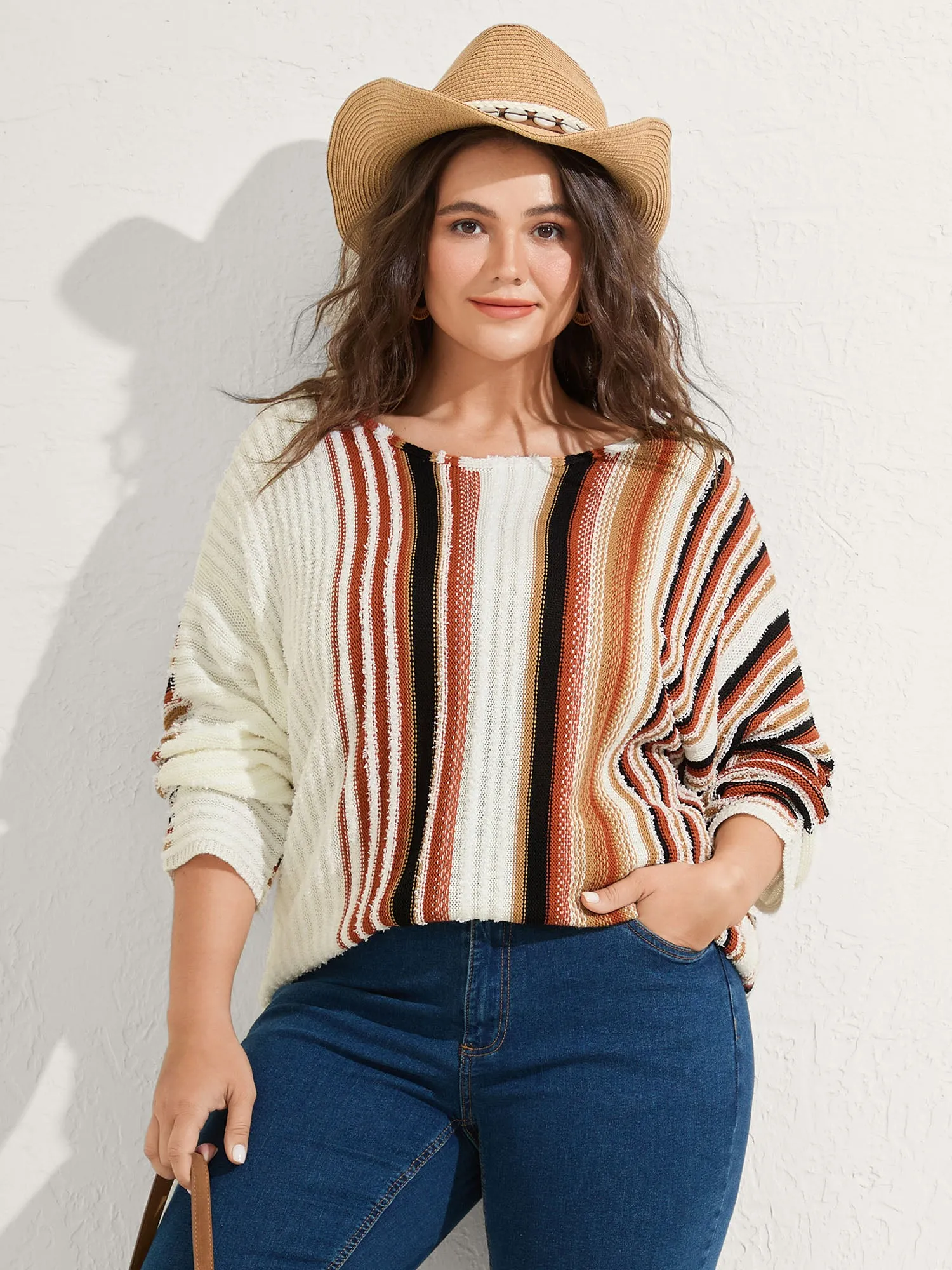 Earthy Stripes Drop Shoulder Lightweight Pullover sold by Bloomchic