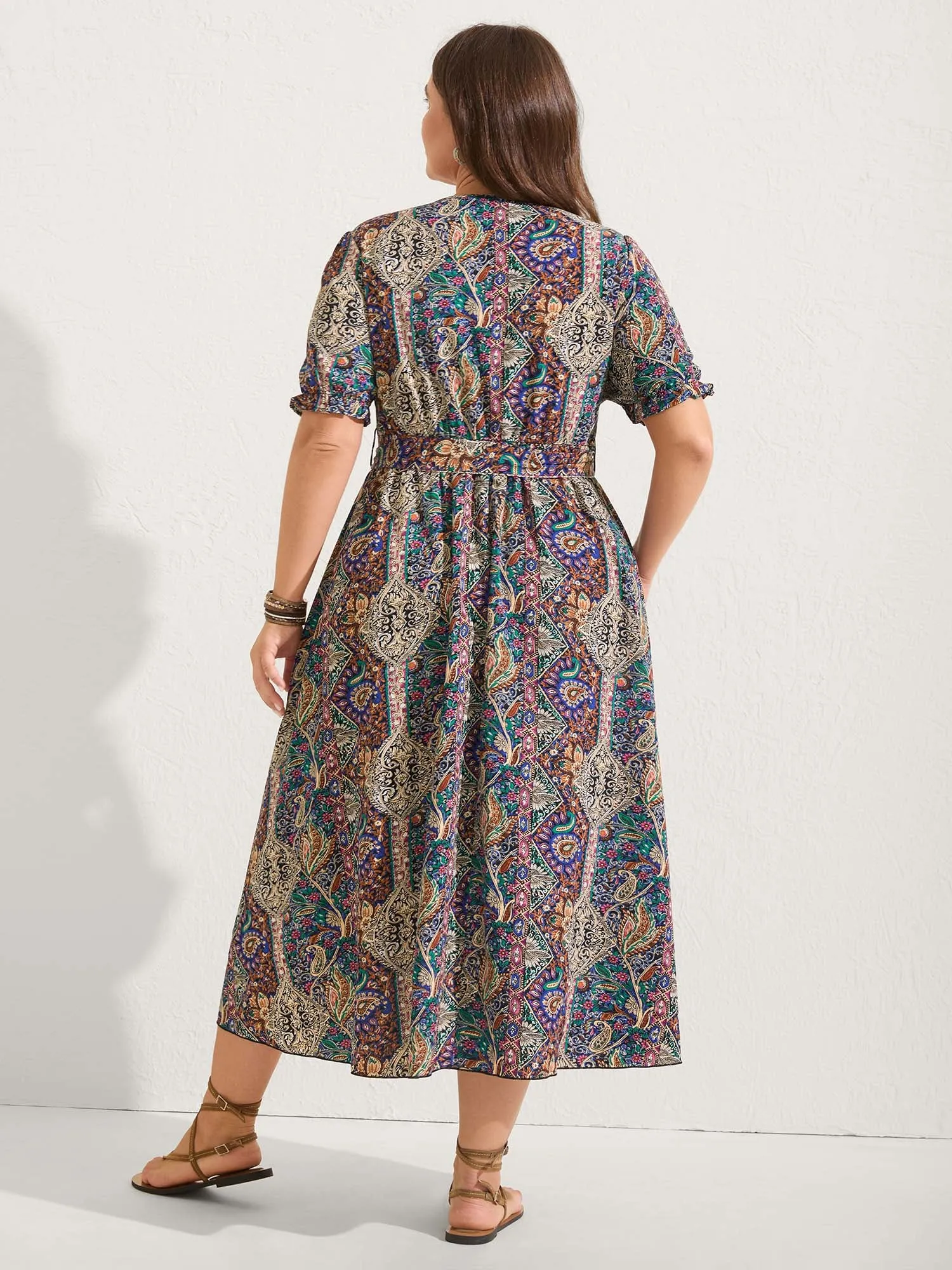 Boho Print Overlap Hem Belted Midi Dress sold by Bloomchic product image thumbnail 4