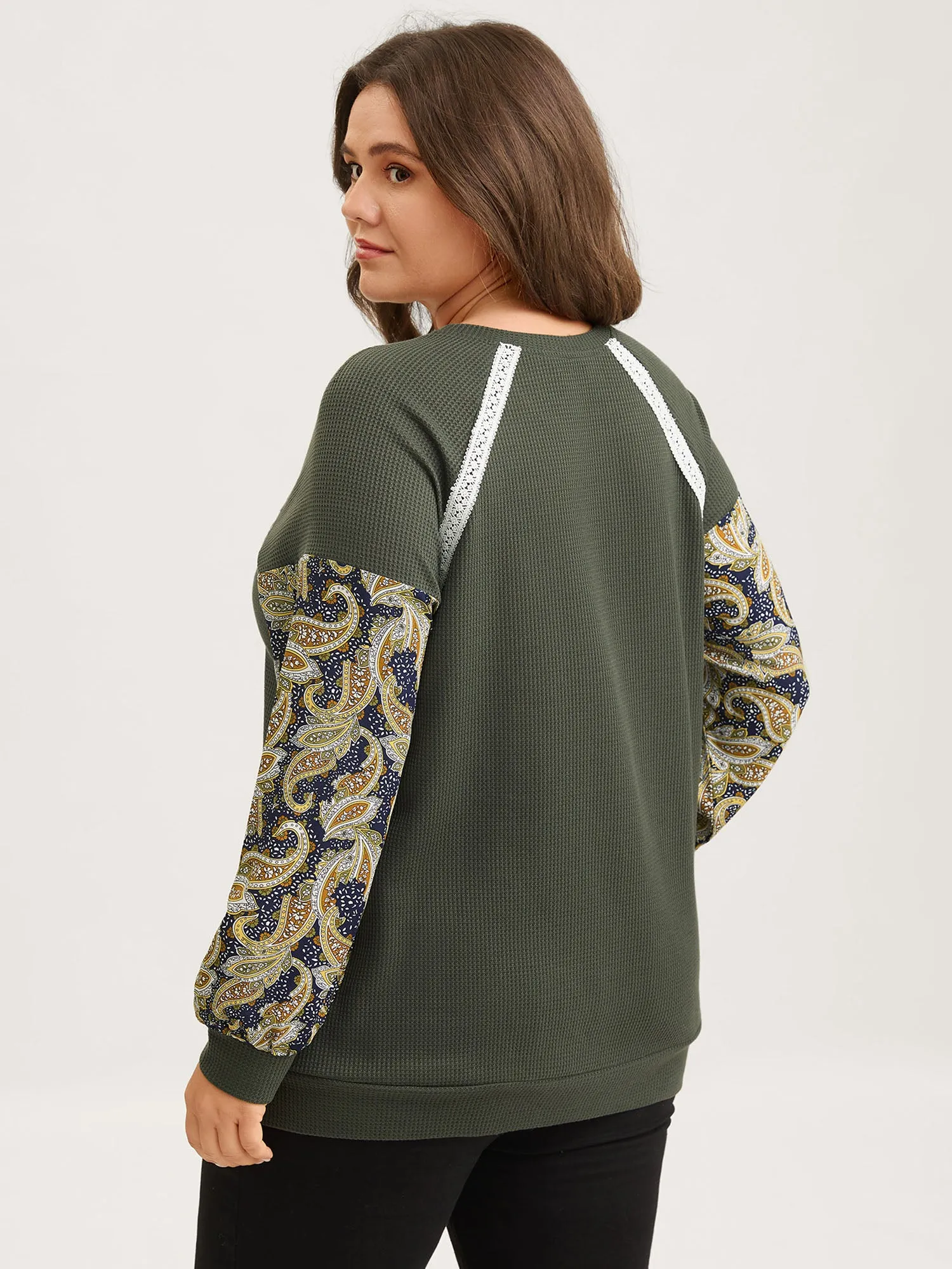 Paisley Sleeve Textured Contrast Sweatshirt sold by Bloomchic product image thumbnail 4