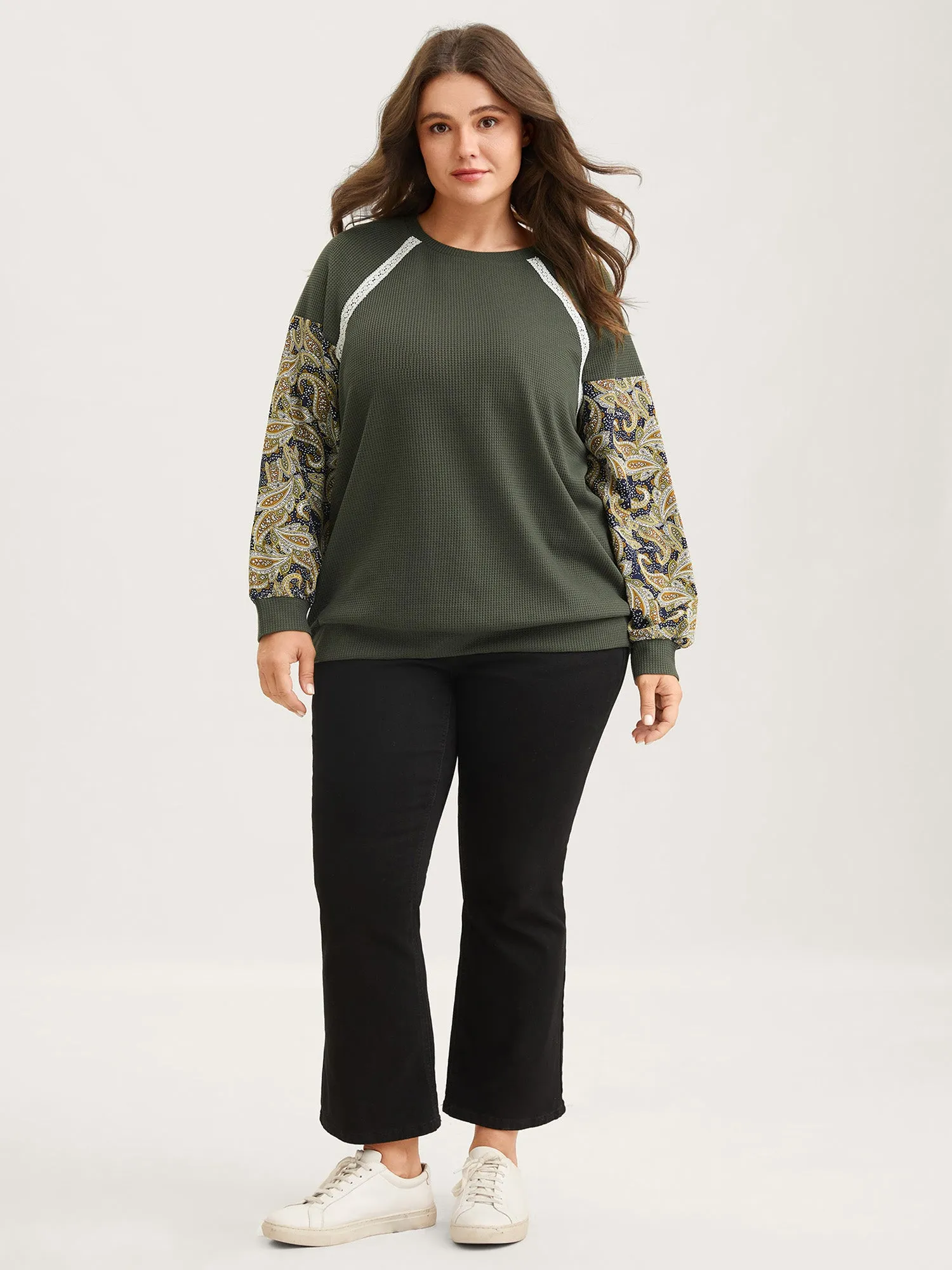 Paisley Sleeve Textured Contrast Sweatshirt sold by Bloomchic product image thumbnail 3