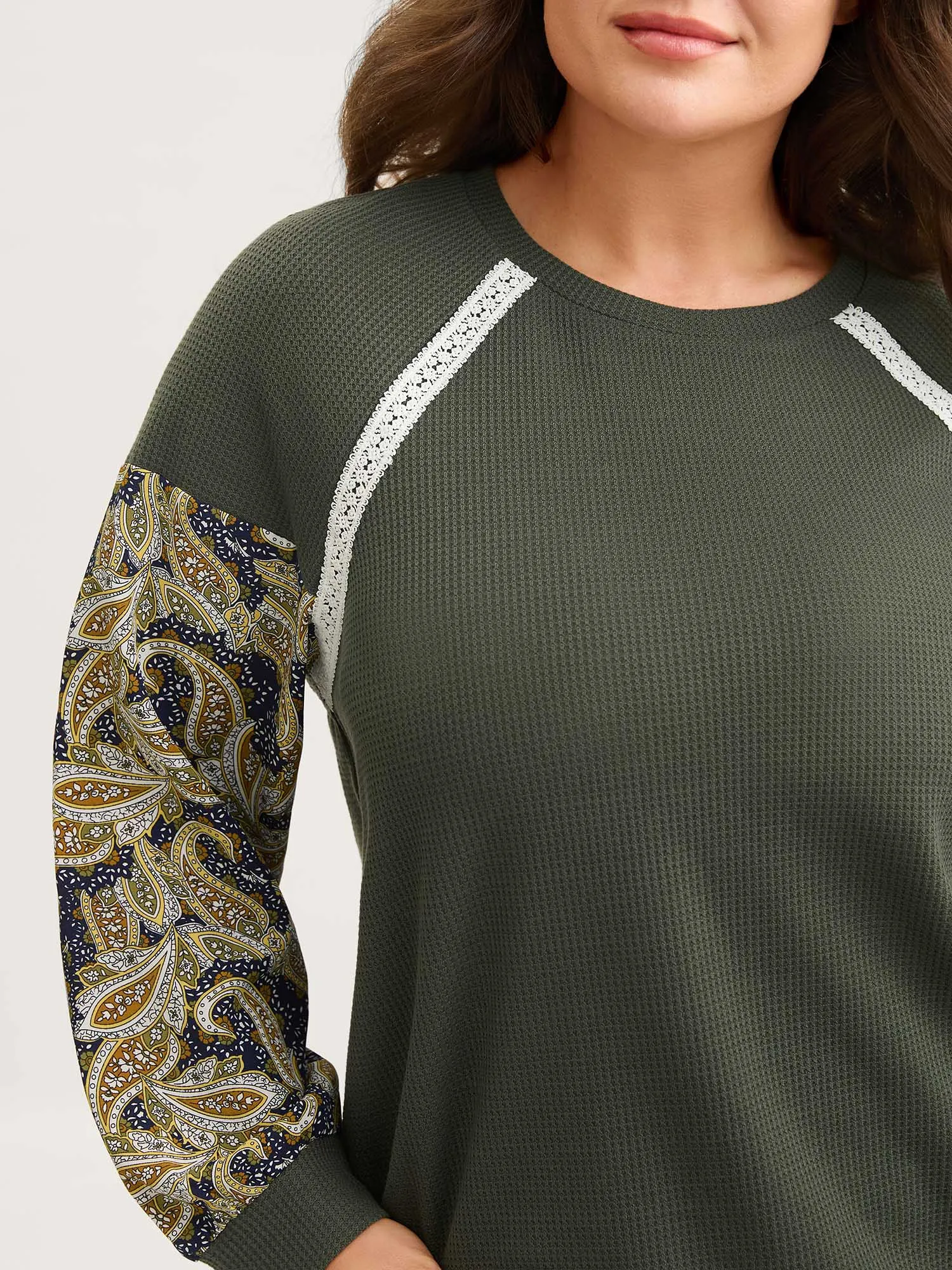 Paisley Sleeve Textured Contrast Sweatshirt sold by Bloomchic product image thumbnail 2
