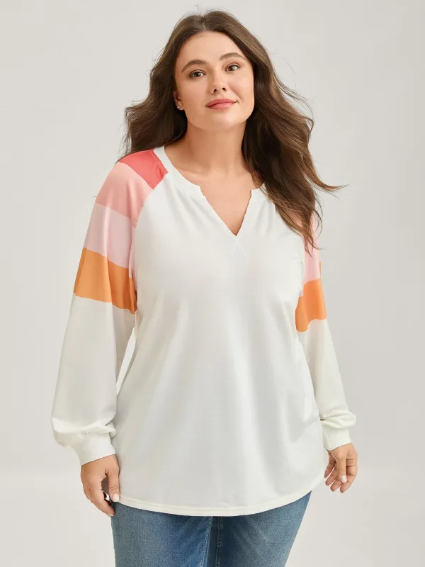 Color Block Notched Collar Sweatshirt sold by Bloomchic