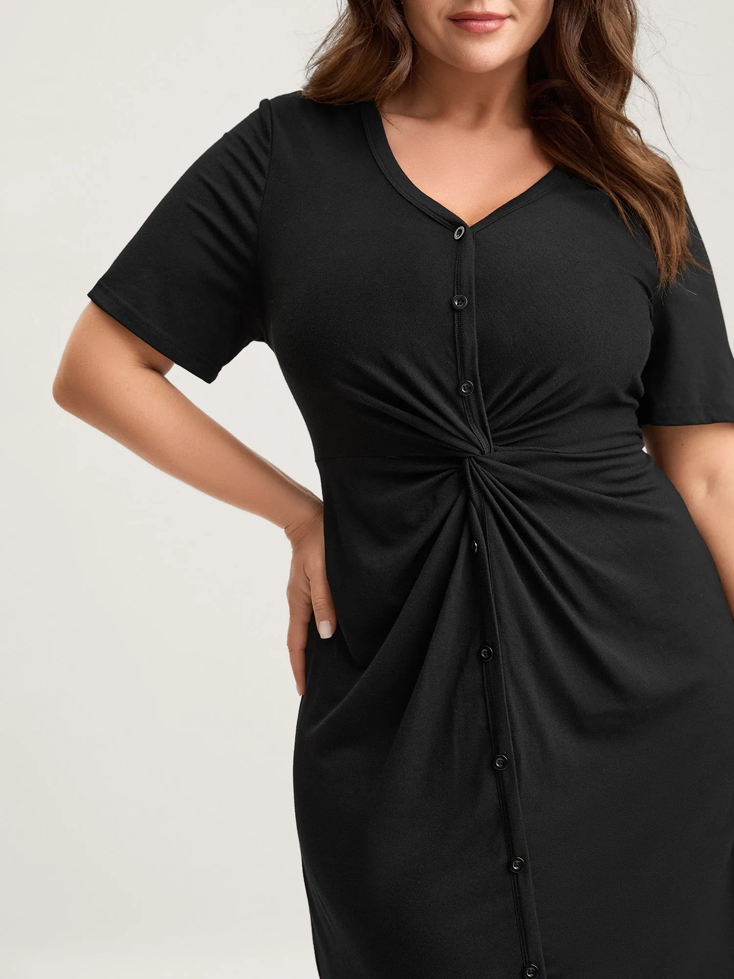 Twist Front Button Slit Midi Dress sold by Bloomchic product image thumbnail 2