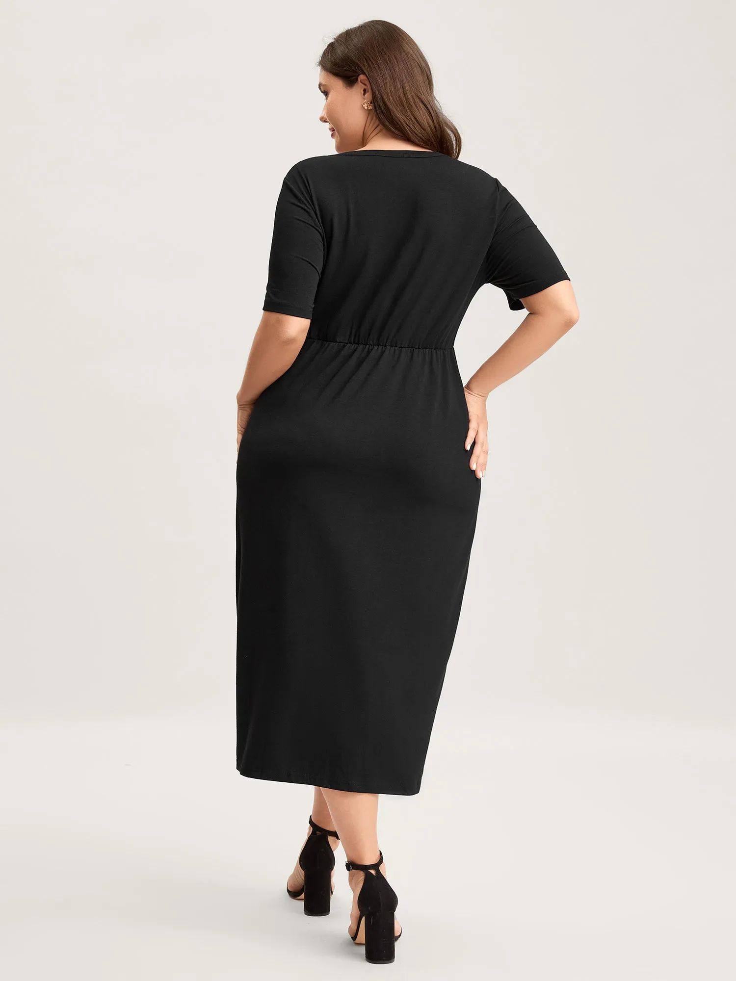 Twist Front Button Slit Midi Dress sold by Bloomchic product image thumbnail 4