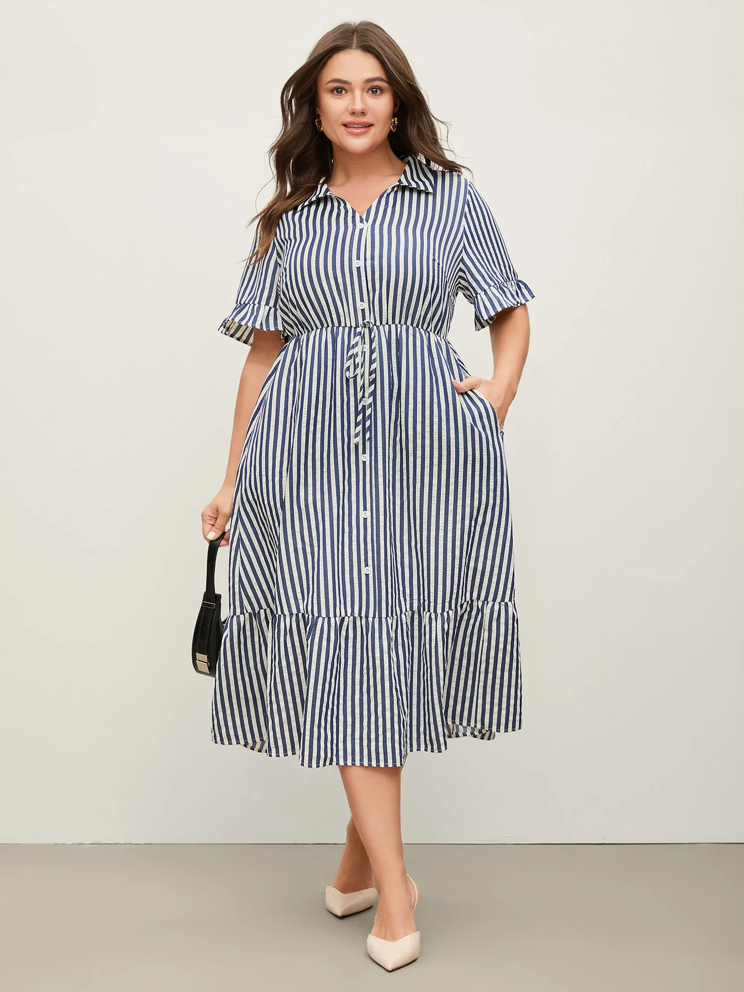 Striped Tie-Front Midi Shirt Dress sold by Bloomchic