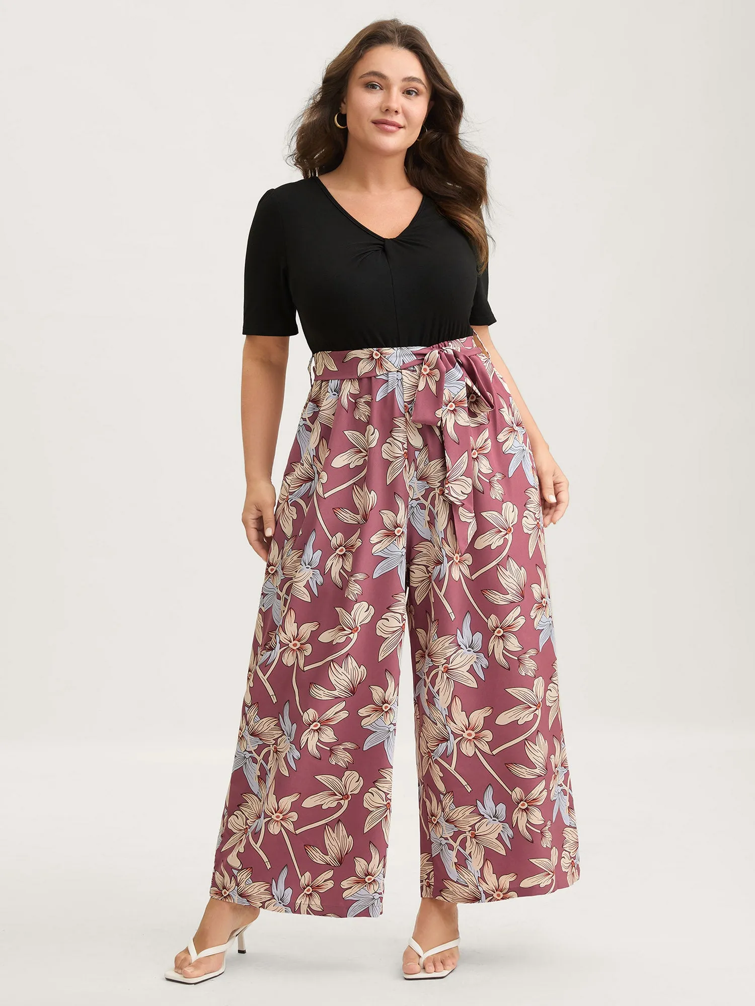 Color Contrast Floral Belted Jumpsuit sold by Bloomchic product image thumbnail 3