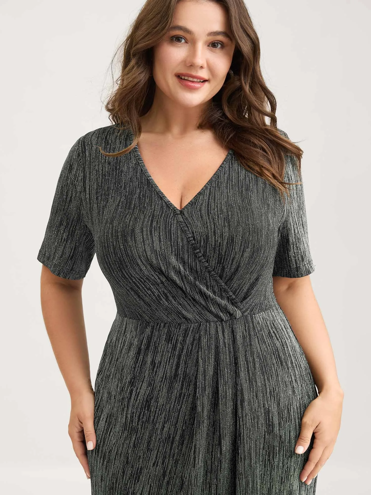 Stretchy Asymmetrical Hem Surplice Midi Dress sold by Bloomchic product image thumbnail 2