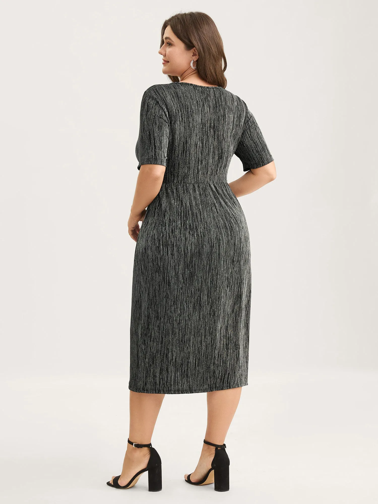 Stretchy Asymmetrical Hem Surplice Midi Dress sold by Bloomchic product image thumbnail 4