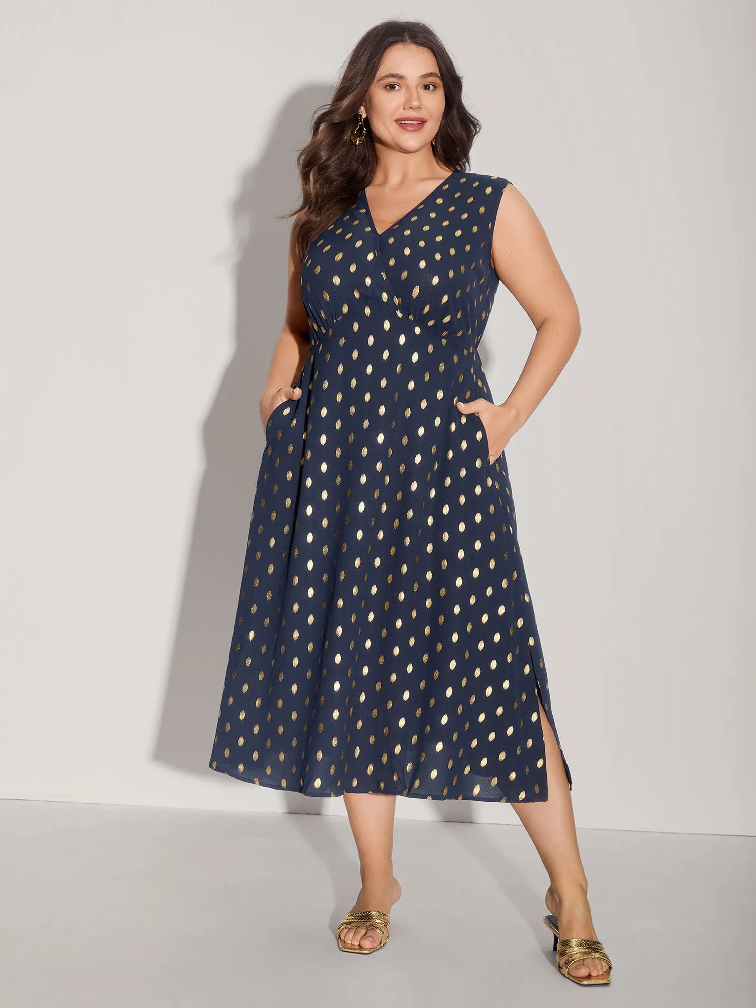 Gold Polka Dots Waist-Defining Midi Dress sold by Bloomchic product image thumbnail 3