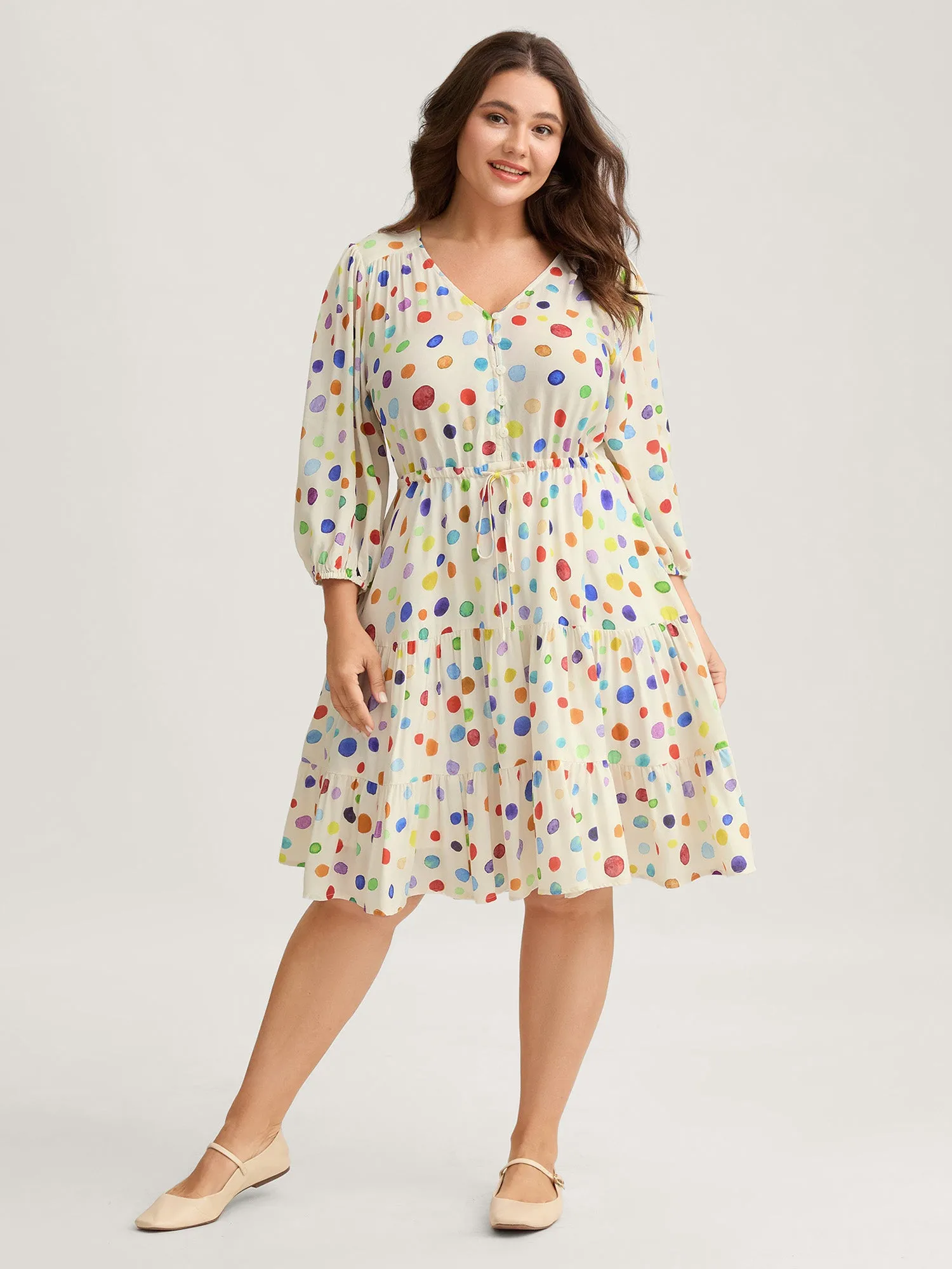Colorful Polka Dots Waist Drawstring Midi Dress sold by Bloomchic product image thumbnail 3