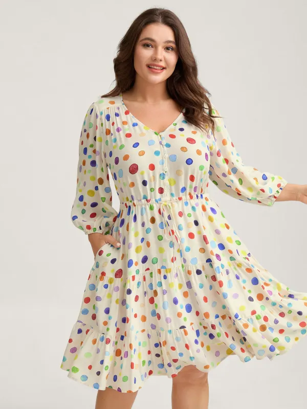 Colorful Polka Dots Waist Drawstring Midi Dress sold by Bloomchic