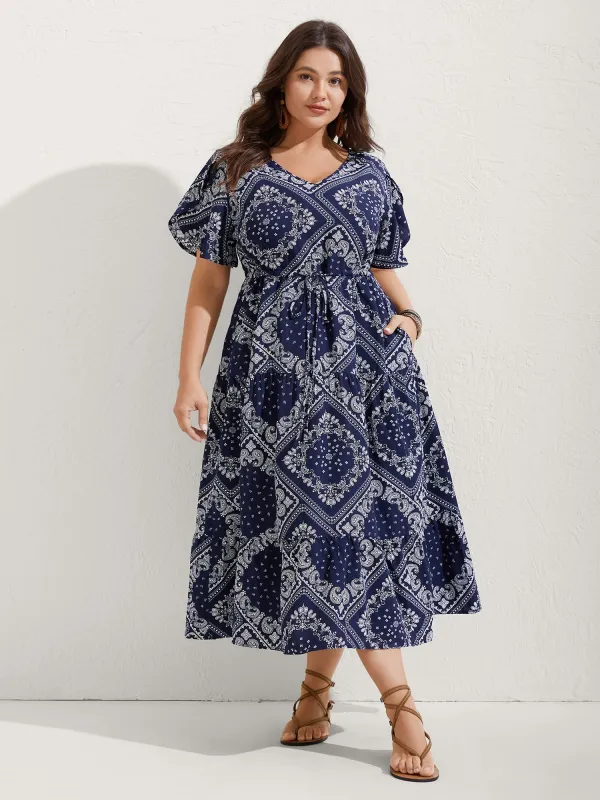 Paisley Print Waist Drawstring Midi Dress sold by Bloomchic