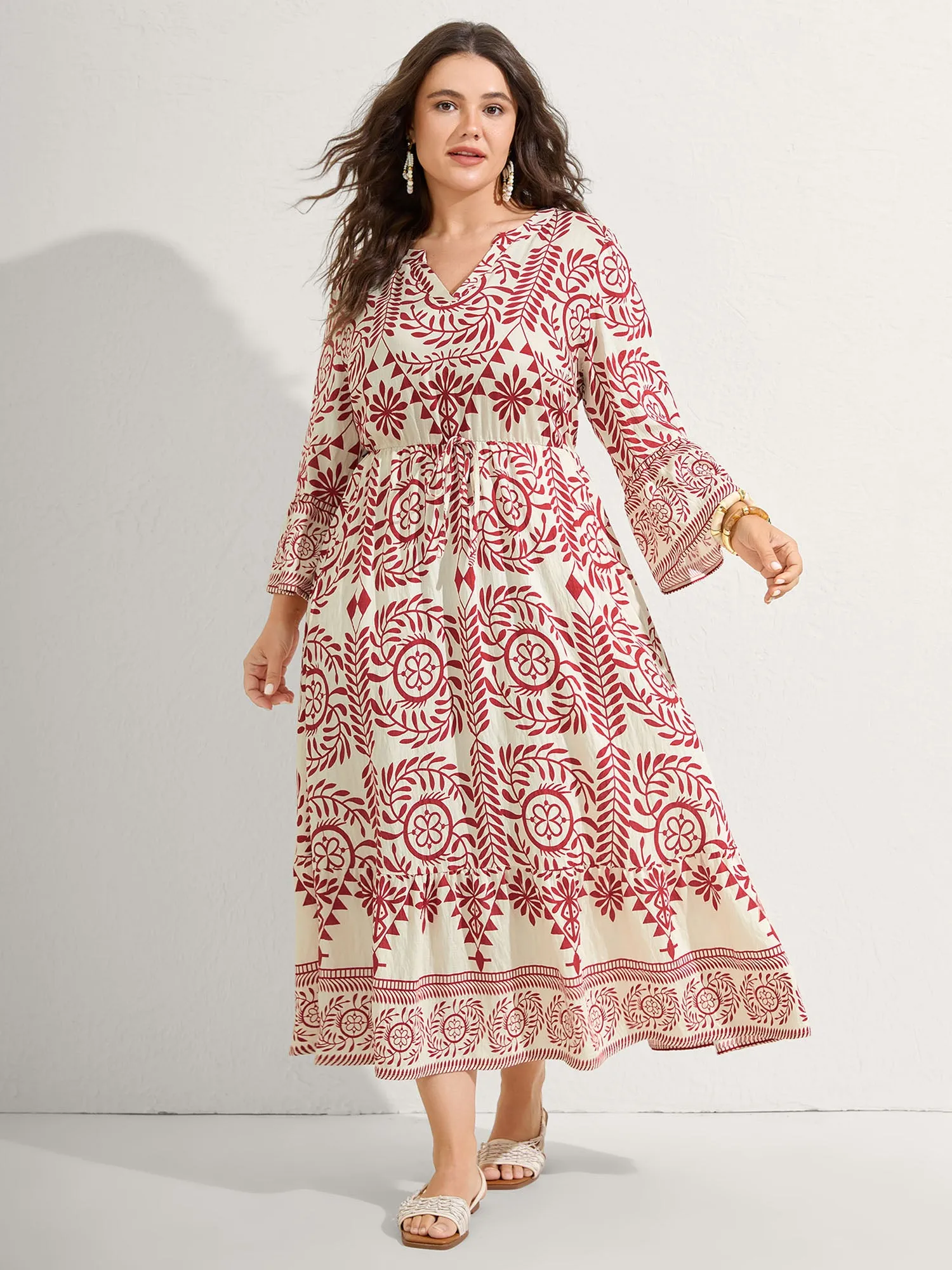 Ornate Print Color Contrast Midi Dress sold by Bloomchic