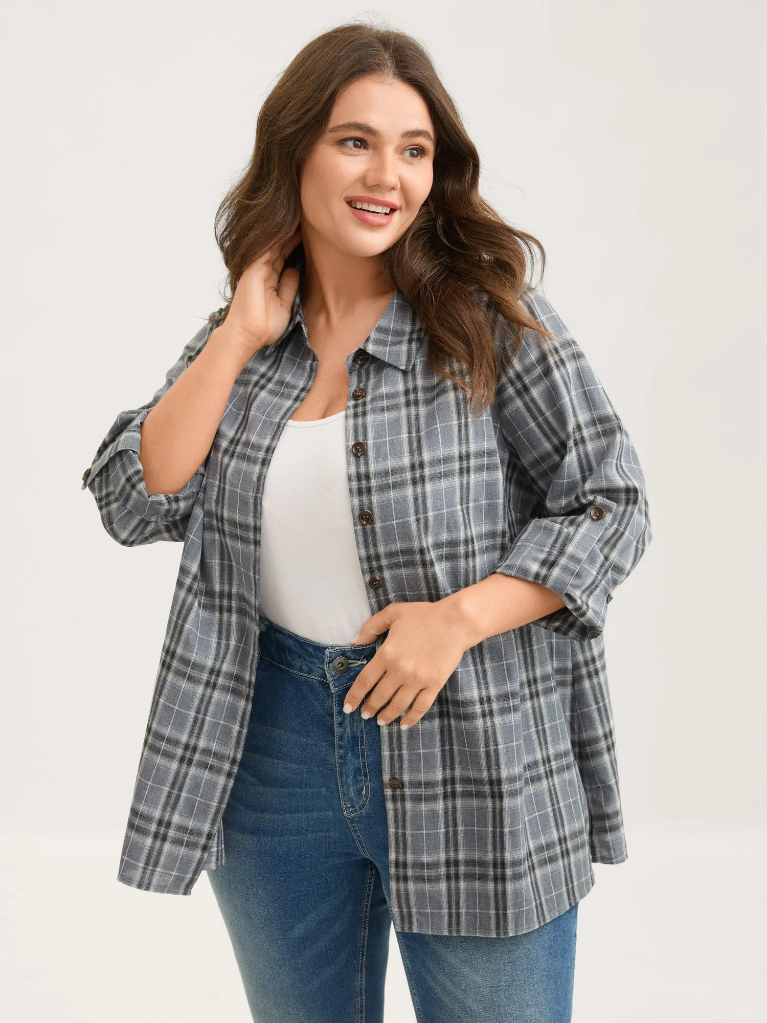 Plaid Print Button Down Shirt sold by Bloomchic