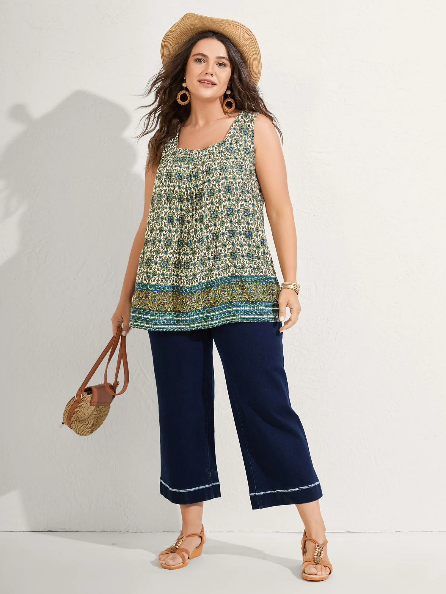 Floral Print Pleated Neckline Tank Top sold by Bloomchic product image thumbnail 2