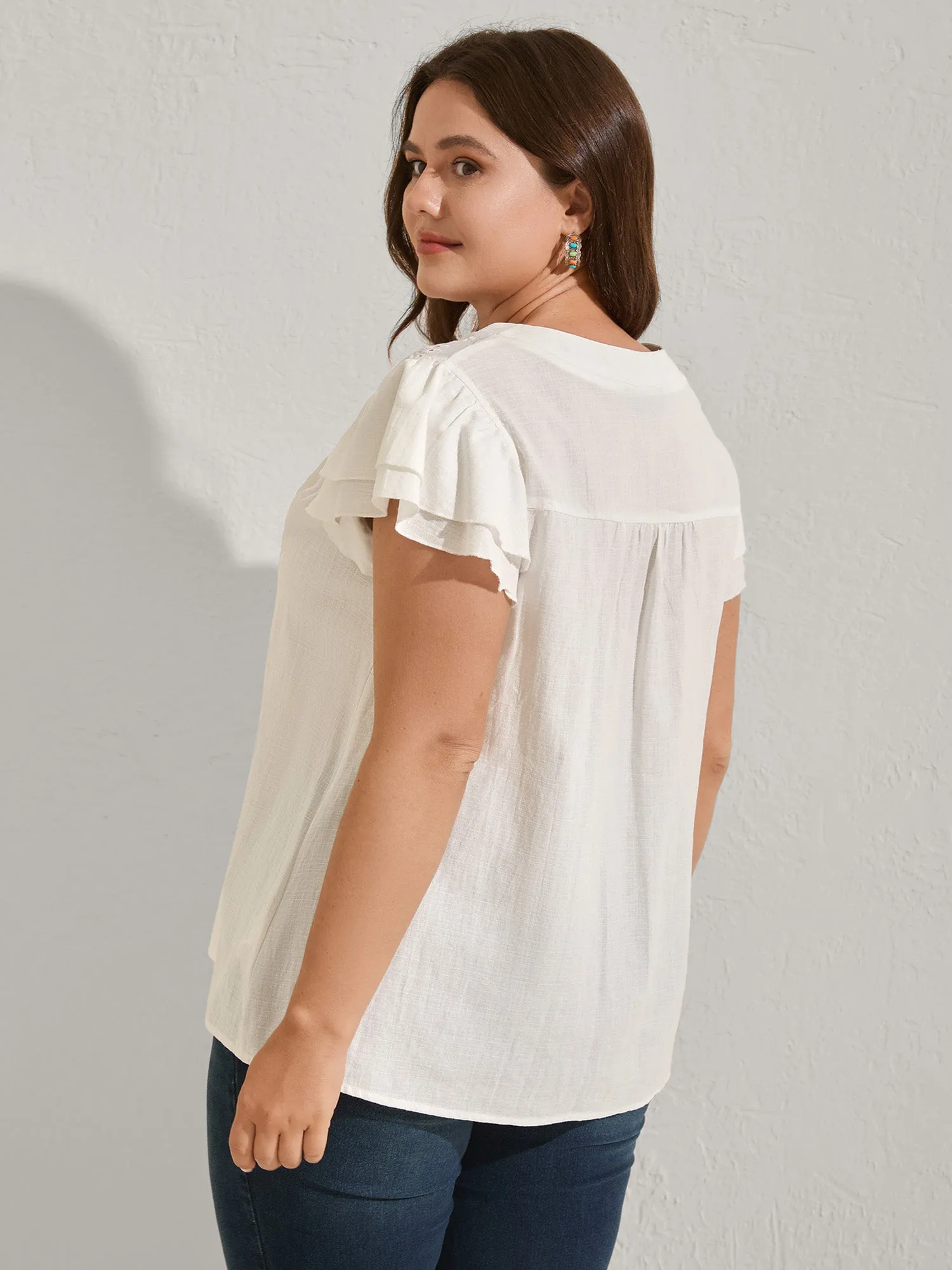 Cotton Lace Eyelet Trim Layered Sleeve Blouse sold by Bloomchic product image thumbnail 4