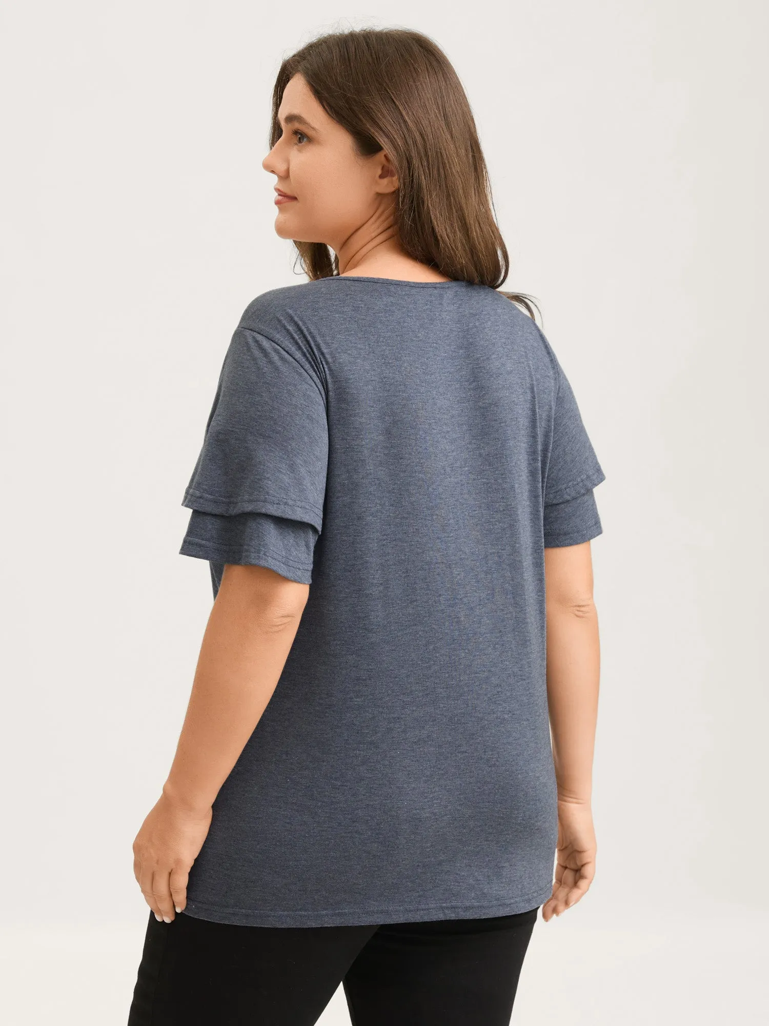 Layered Sleeve Lace Neck Solid T-Shirt sold by Bloomchic product image thumbnail 4