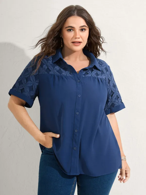 Lace Button Down Solid Shirt sold by Bloomchic