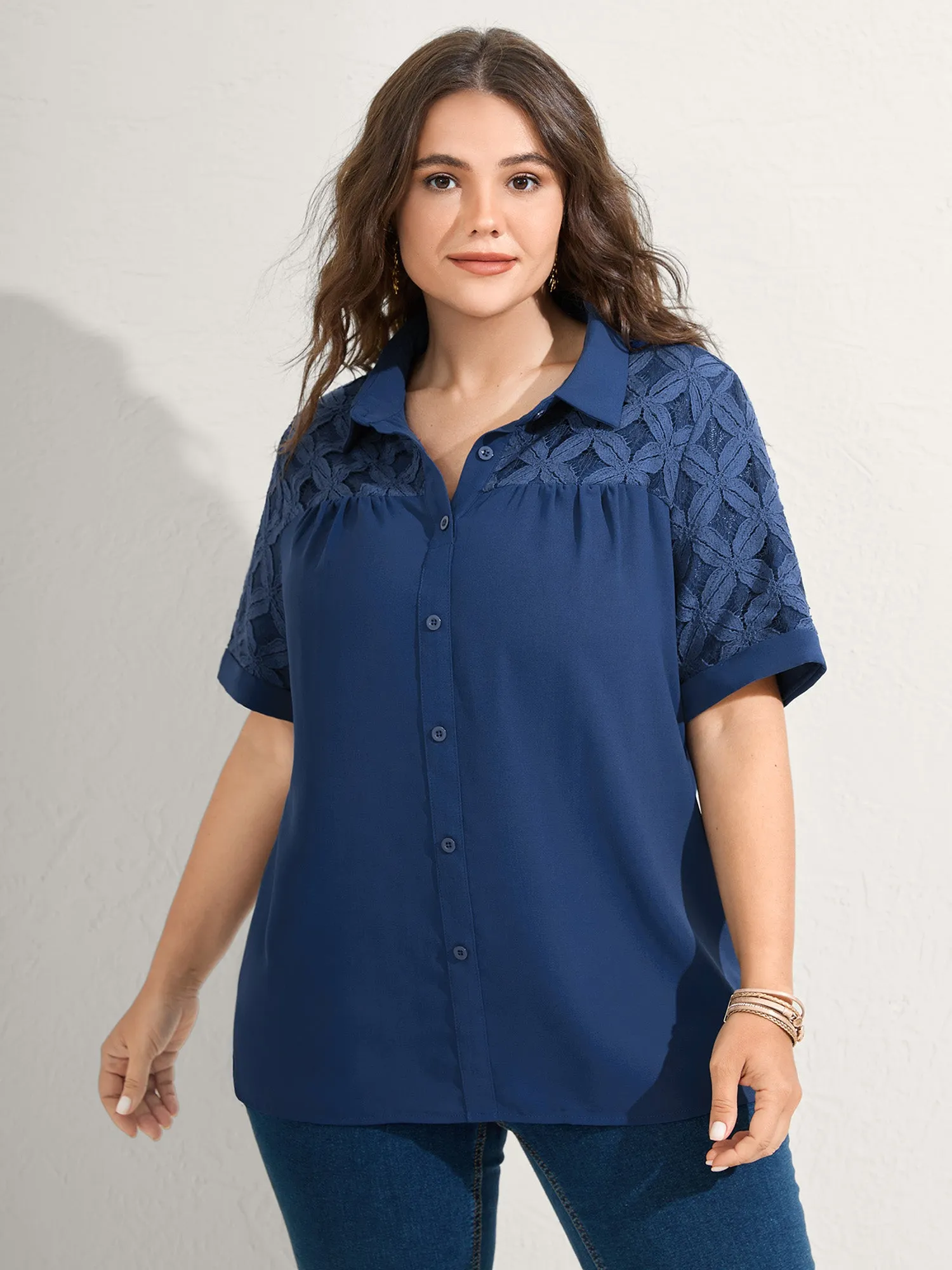 Lace Button Down Solid Shirt sold by Bloomchic product image thumbnail 5