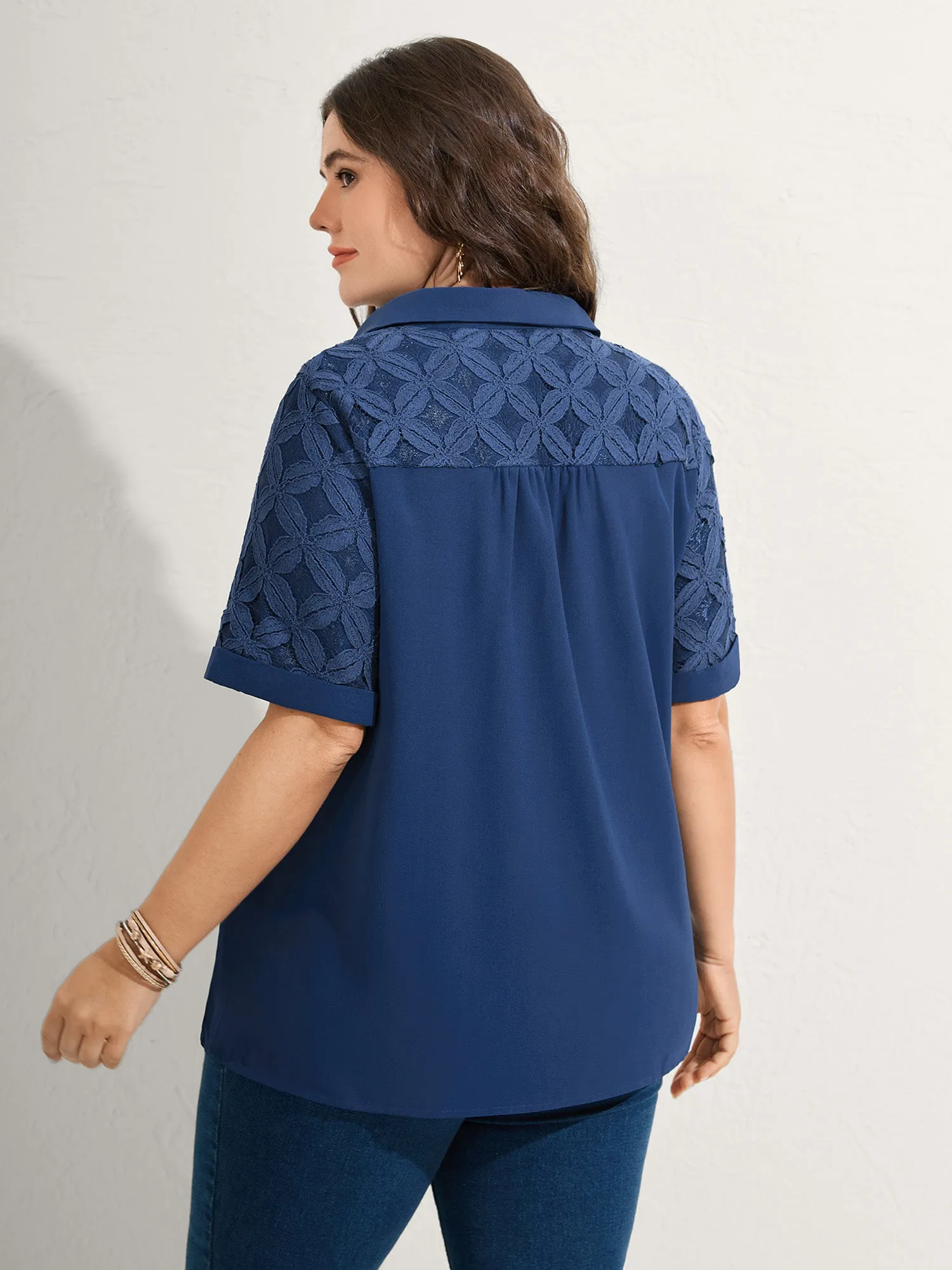 Lace Button Down Solid Shirt sold by Bloomchic product image thumbnail 4