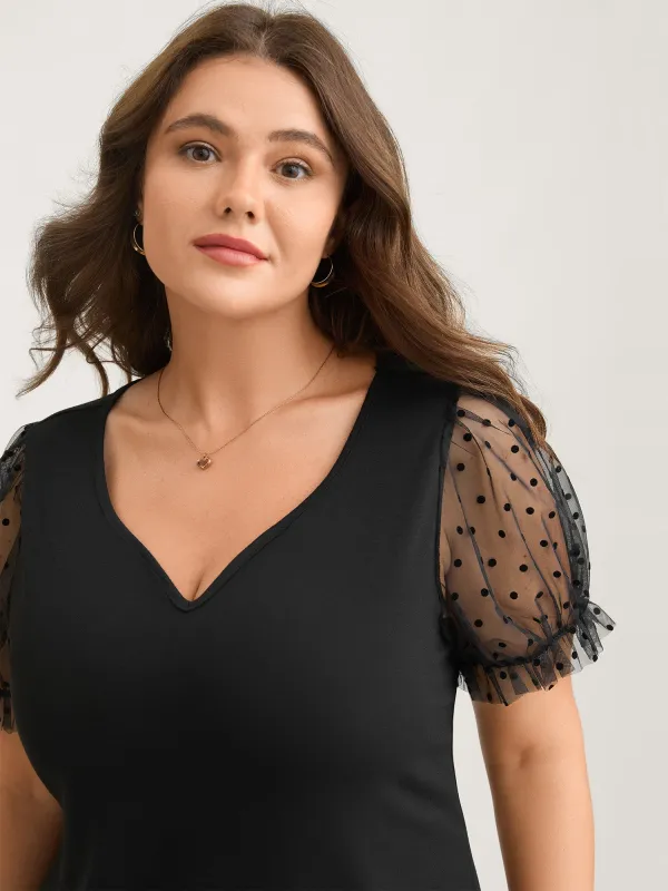 Stretchy Sheer Textured Sleeve Solid T-Shirt sold by Bloomchic