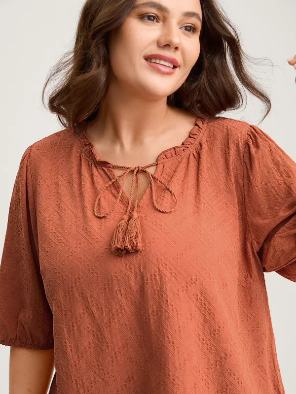 Pure Cotton Textured Tassel Blouse sold by Bloomchic
