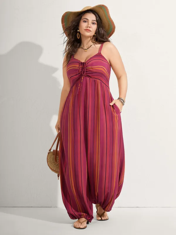 Rayon Stripe Print Stretchy Hem Cami Jumpsuit sold by Bloomchic