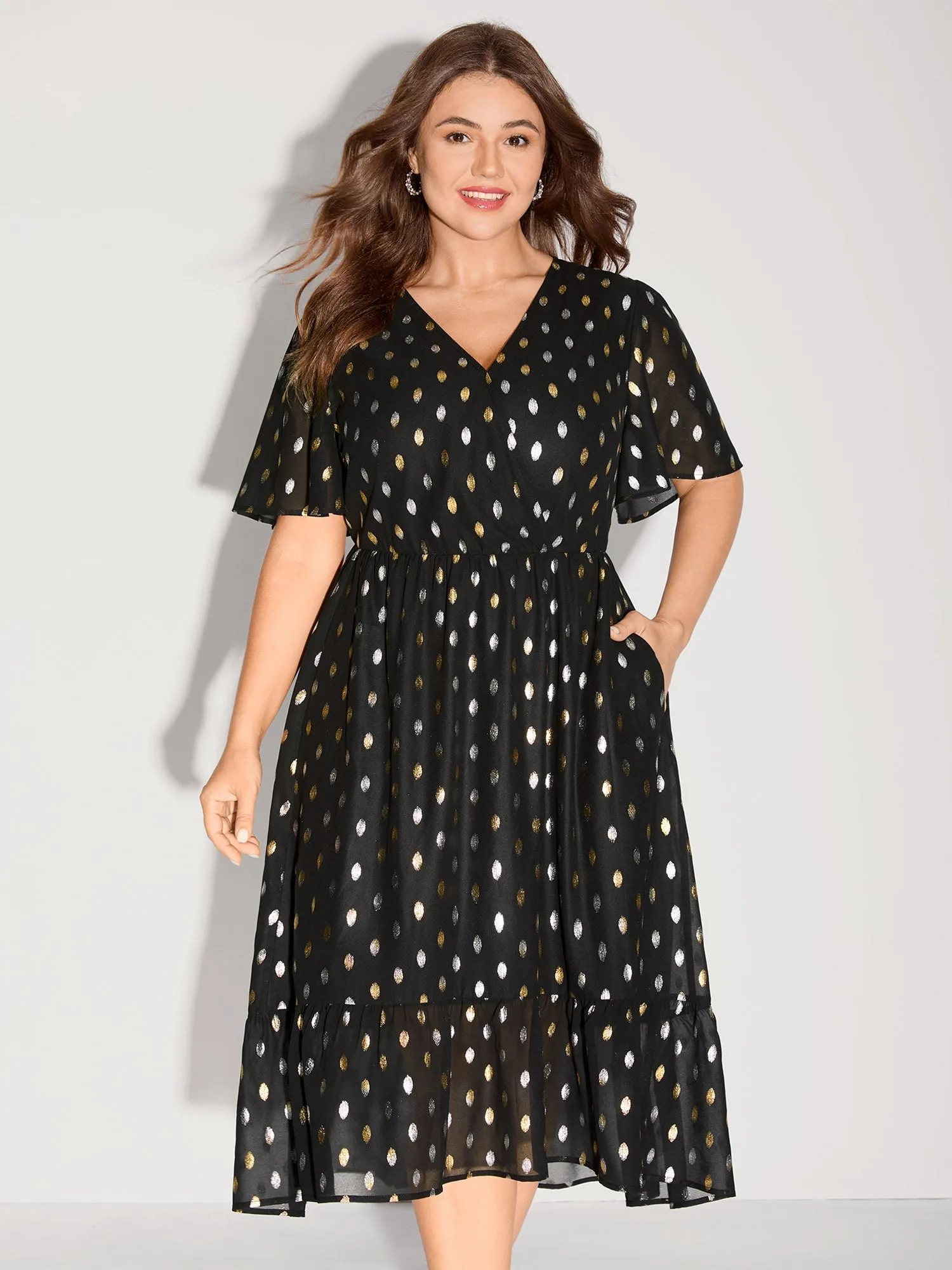 Sheer Polka Dots Wrap Midi Dress sold by Bloomchic