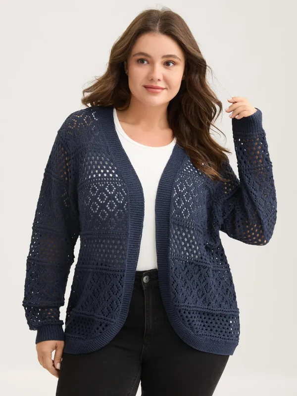 Textured Cut-Out Arc Hem Lightweight Cardigan sold by Bloomchic