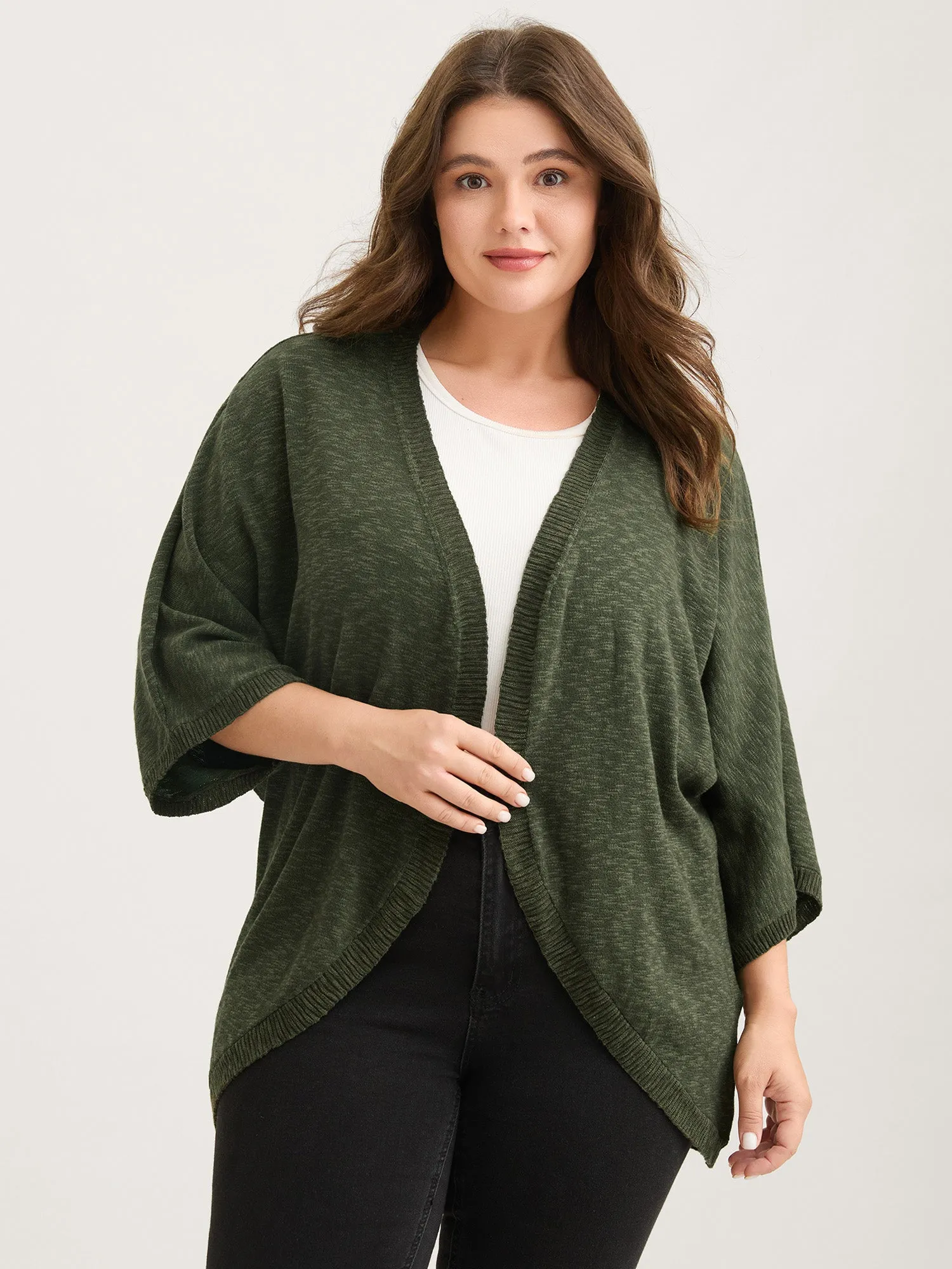Curvy Hem Solid Open-Front Lightweight Cardigan sold by Bloomchic