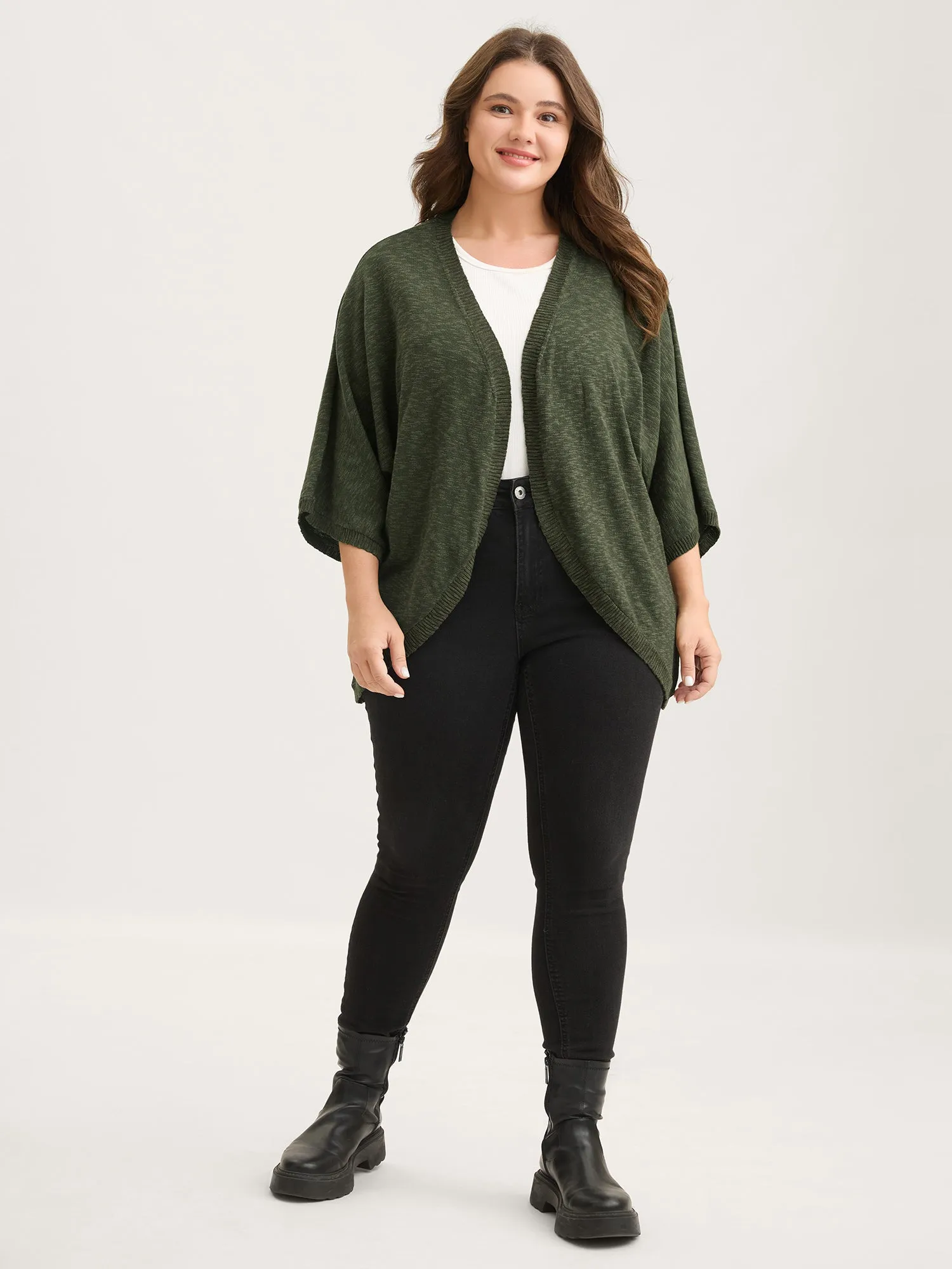 Curvy Hem Solid Open-Front Lightweight Cardigan sold by Bloomchic product image thumbnail 3