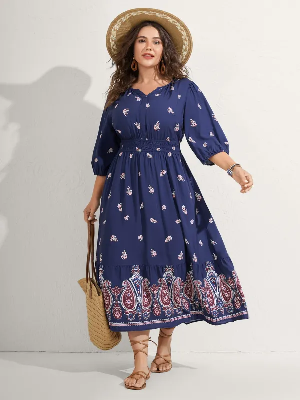 Paisley Print Shirred Waist Midi Dress sold by Bloomchic