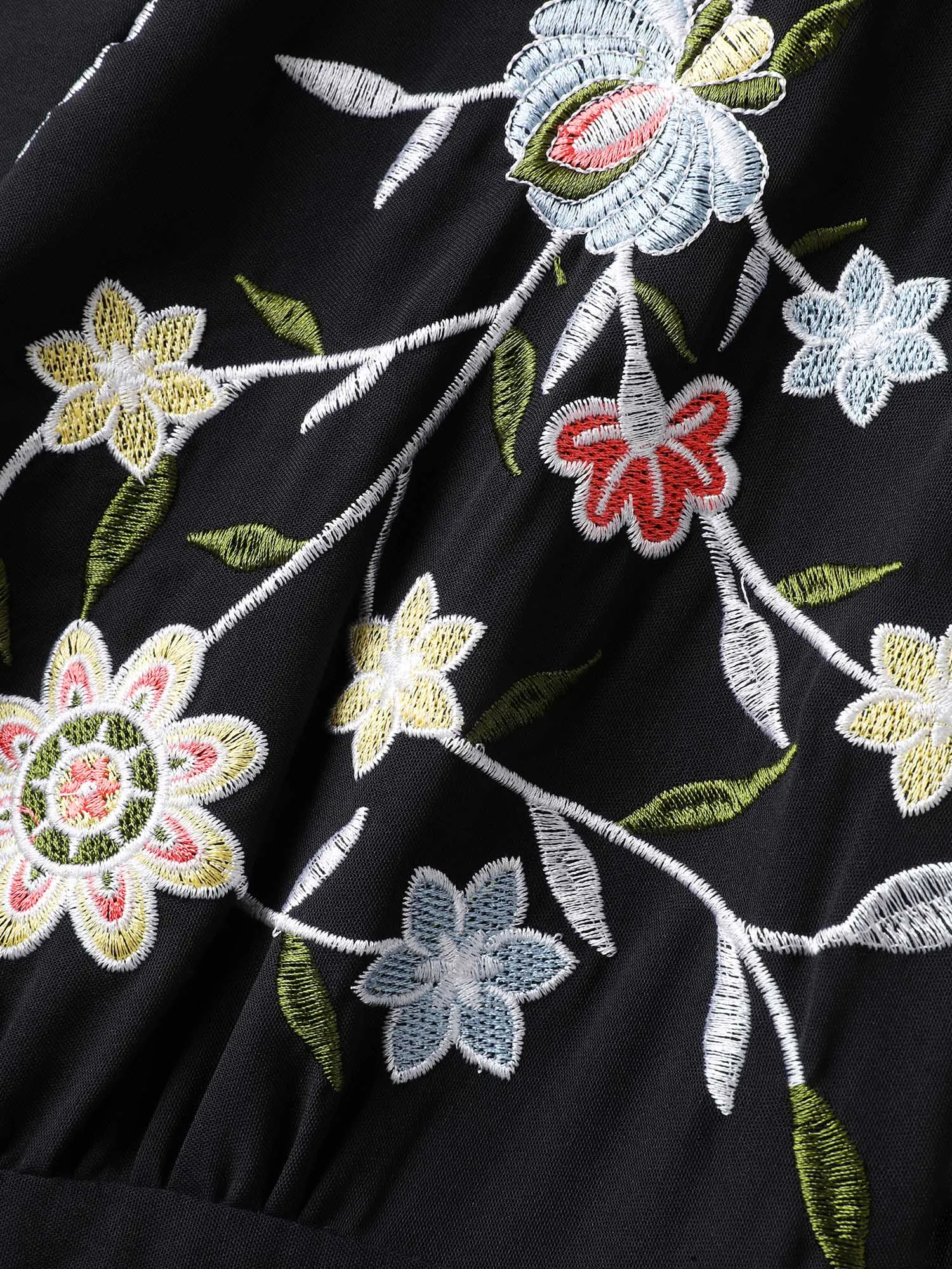 Floral Embroidered V-Neck Pockets Knee Dress sold by Bloomchic product image thumbnail 5