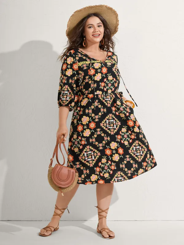 Boho Print Waist Stretchy Midi Dress sold by Bloomchic