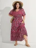 Rayon Boho Floral Shirred Waist Midi Dress sold by Bloomchic