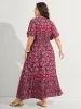 Rayon Boho Floral Shirred Waist Midi Dress sold by Bloomchic