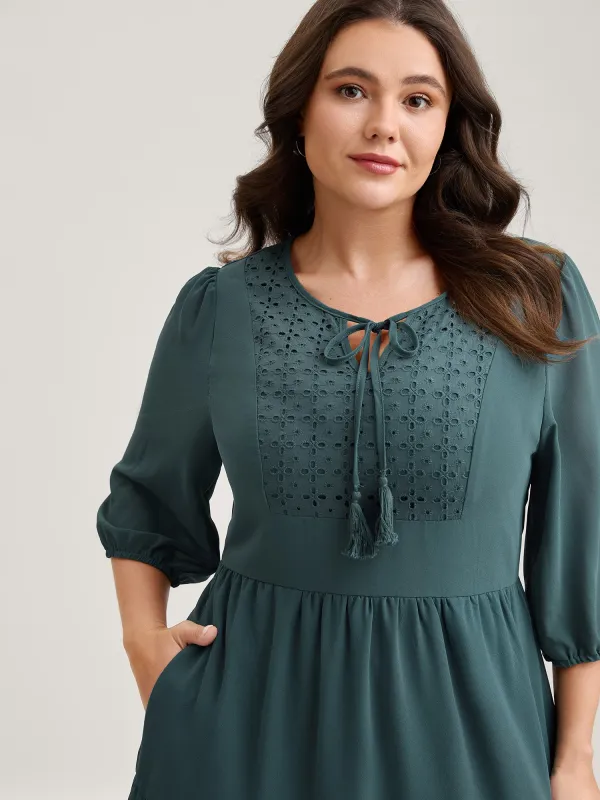 Texture Tiered Tassel Solid Midi Dress sold by Bloomchic