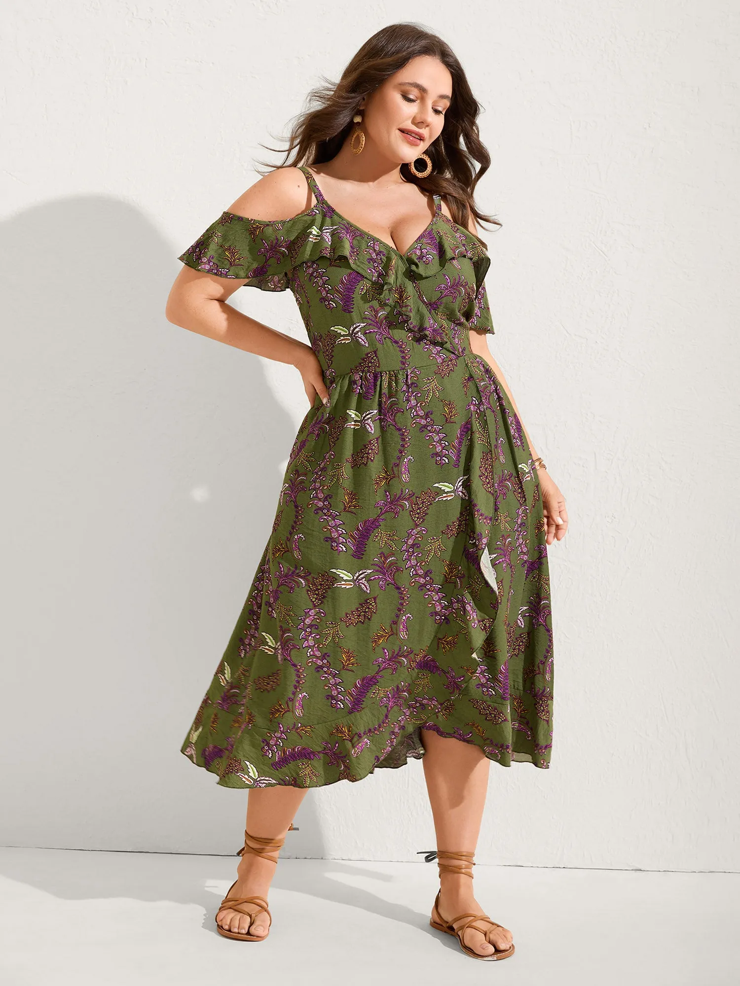Boho Floral Ruffled Off-Shoulder Midi Dress sold by Bloomchic product image thumbnail 3