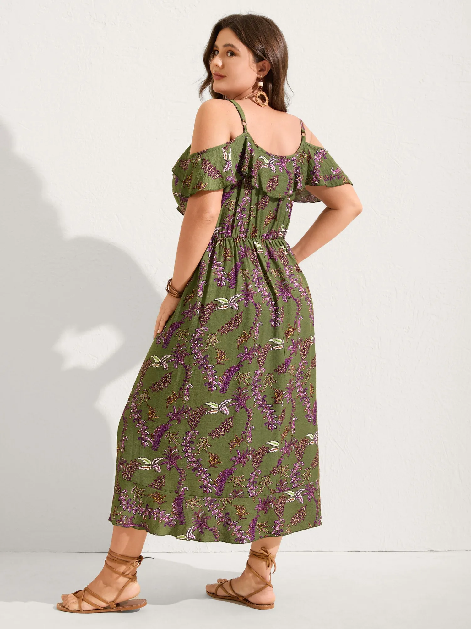 Boho Floral Ruffled Off-Shoulder Midi Dress sold by Bloomchic product image thumbnail 4